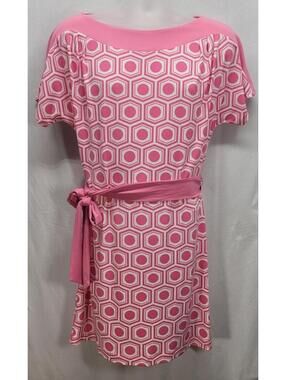 New York & Company Women's Small Pink Short Sleeve Geometric Print Dress